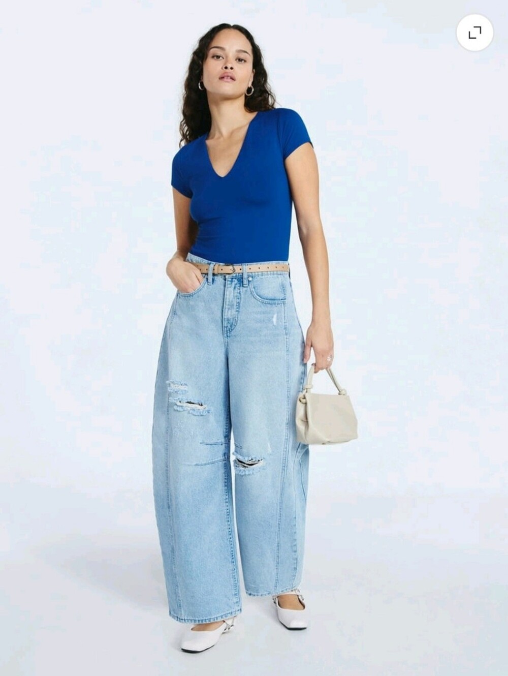 Scoop High-Rise Baggy Ankle Barrel Jeans Distressed Details Light Wash - Picture 14 of 14
